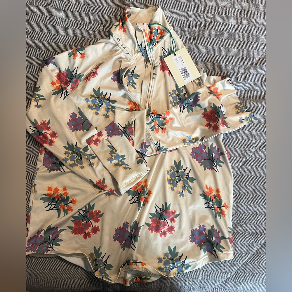 The Quarter Zip Trail Pullover. Pale Khaki Palisade Floral XS nwt thumb holes